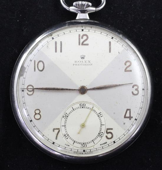 A mid 20th century stainless steel Rolex Precision keyless pocket watch,